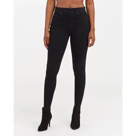 SPANX Womens Ankle Skinny Pull On Jeans High Rise Jegging in Clean Black Size L - Picture 1 of 7